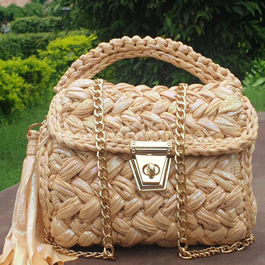 Shiroli Handmade Designer Metallic Beige Bag - Image 4
