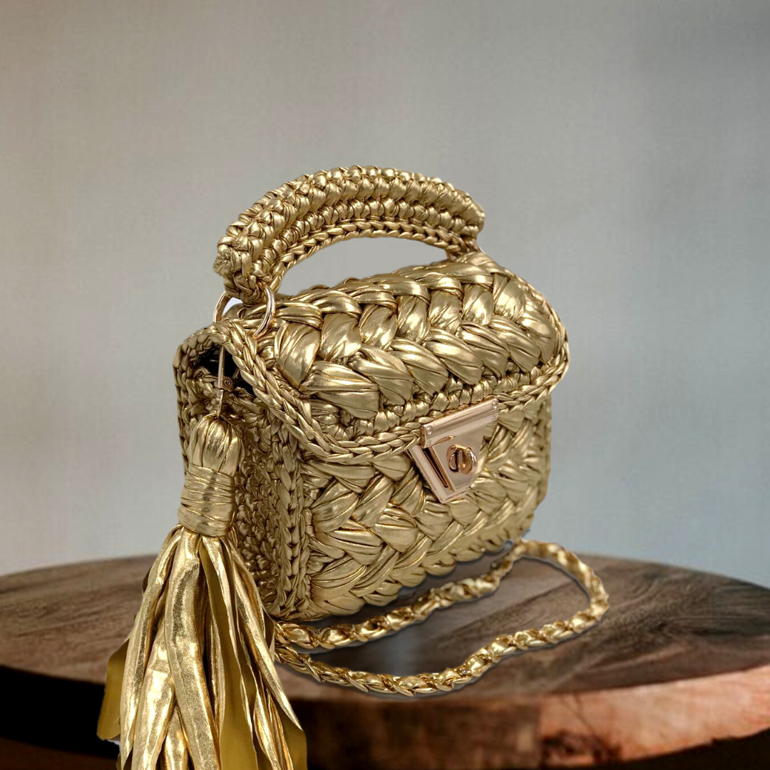 Shiroli Handmade Designer Metallic Golden Bag - Image 3