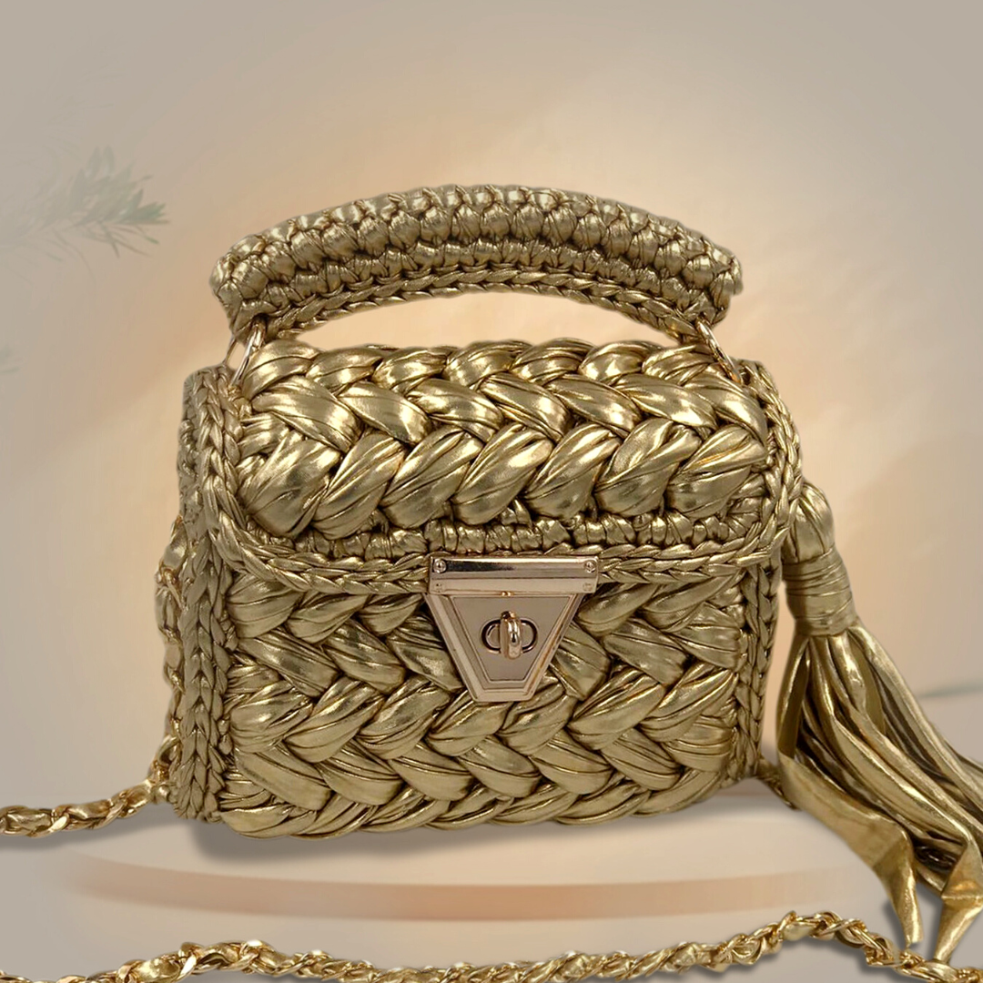 Shiroli Handmade Designer Metallic Golden Bag - Image 6