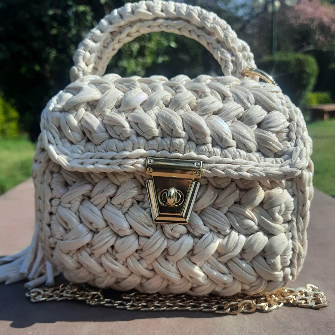 Shiroli Handmade Designer Metallic Ivory Bag - Image 6