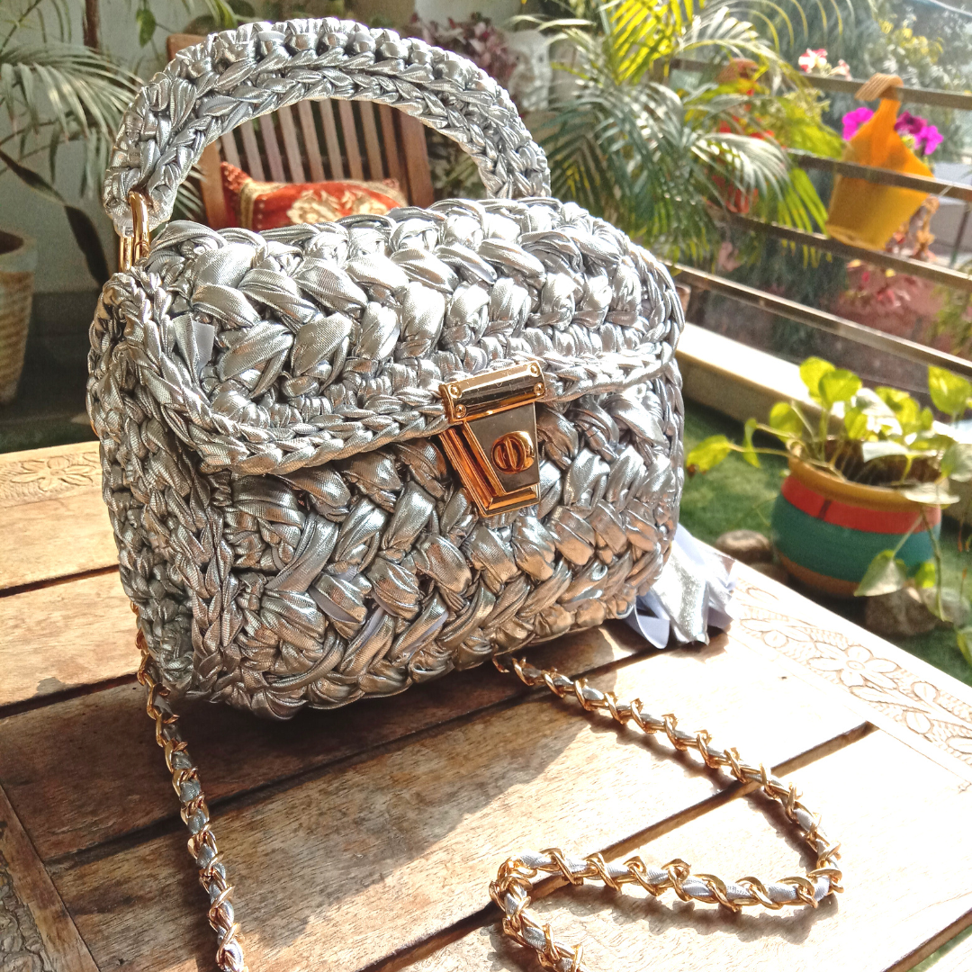 Shiroli Handmade Designer Metallic Silver Bag - Image 2