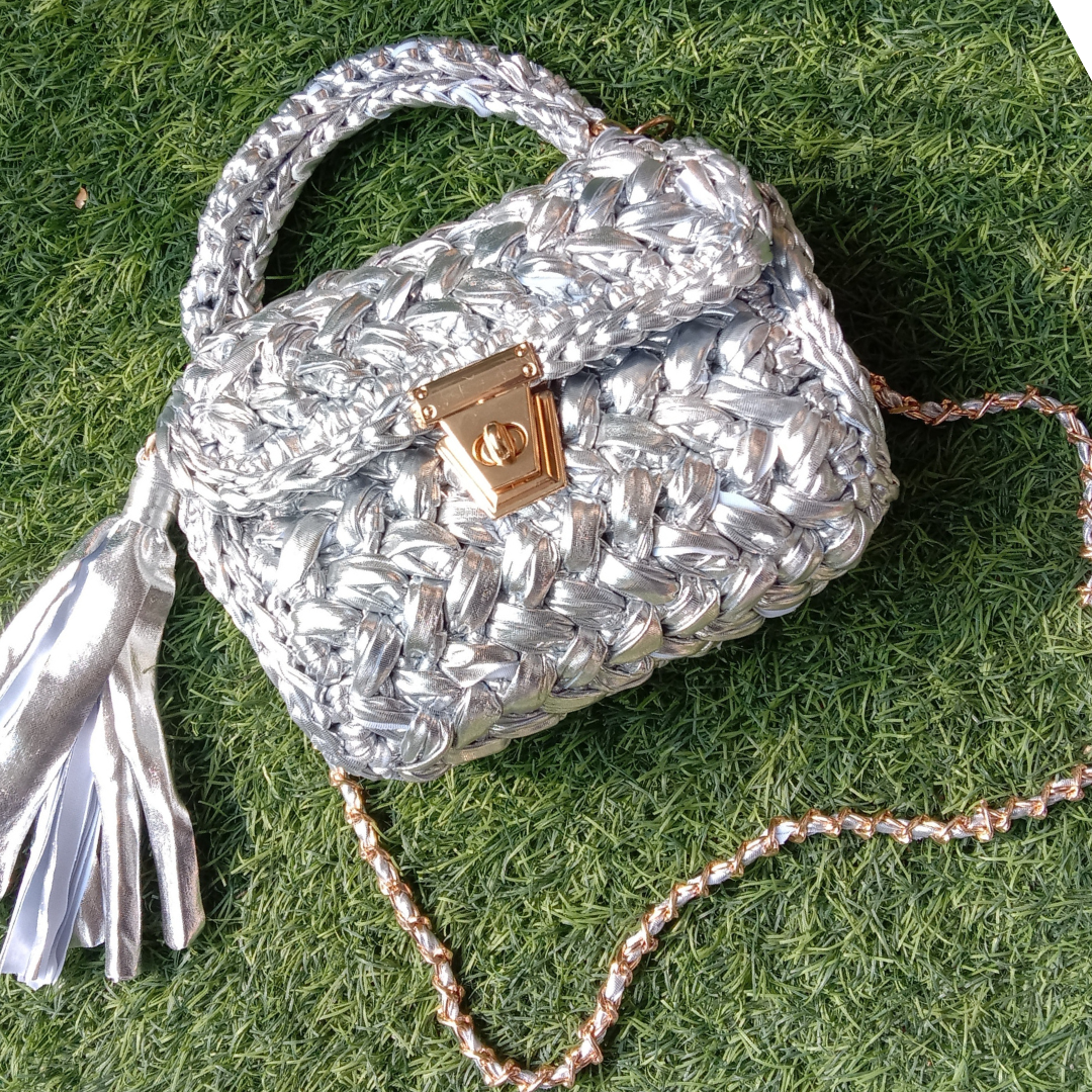 Shiroli Handmade Designer Metallic Silver Bag - Image 7