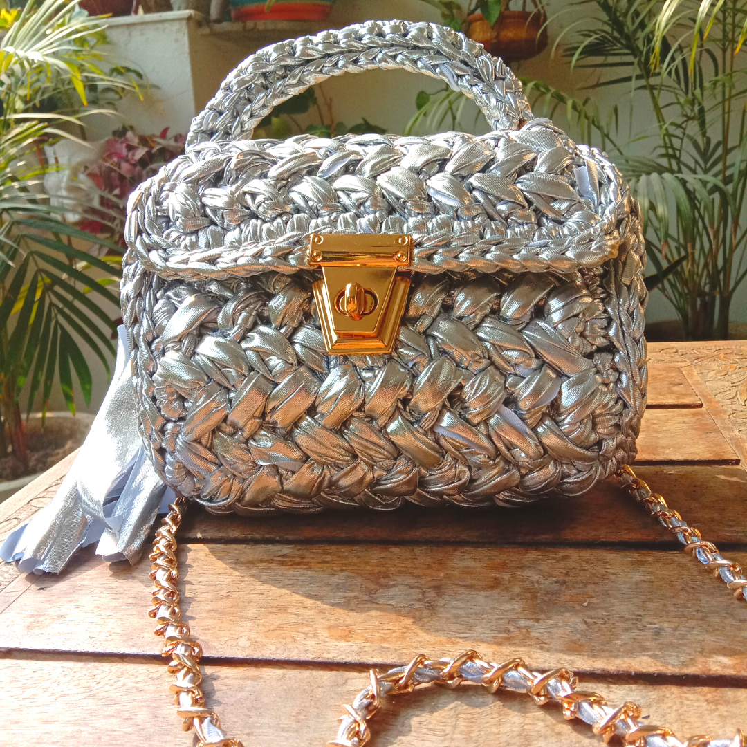 Shiroli Handmade Designer Metallic Silver Bag - Image 1