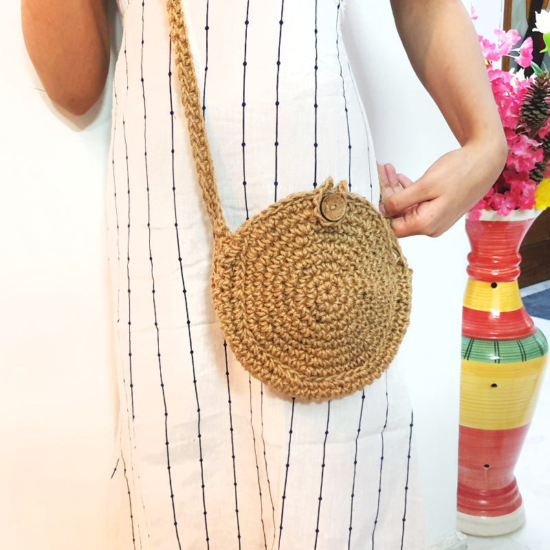 Stylish Round Jute Cross-body Bag- Shiroli - Image 1