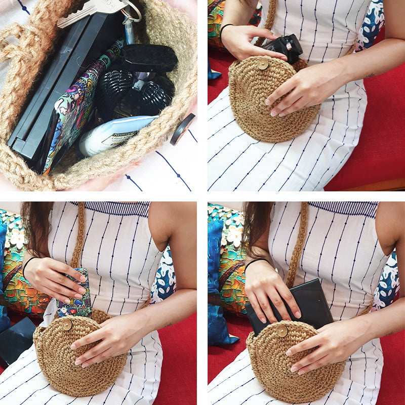 Stylish Round Jute Cross-body Bag- Shiroli - Image 2