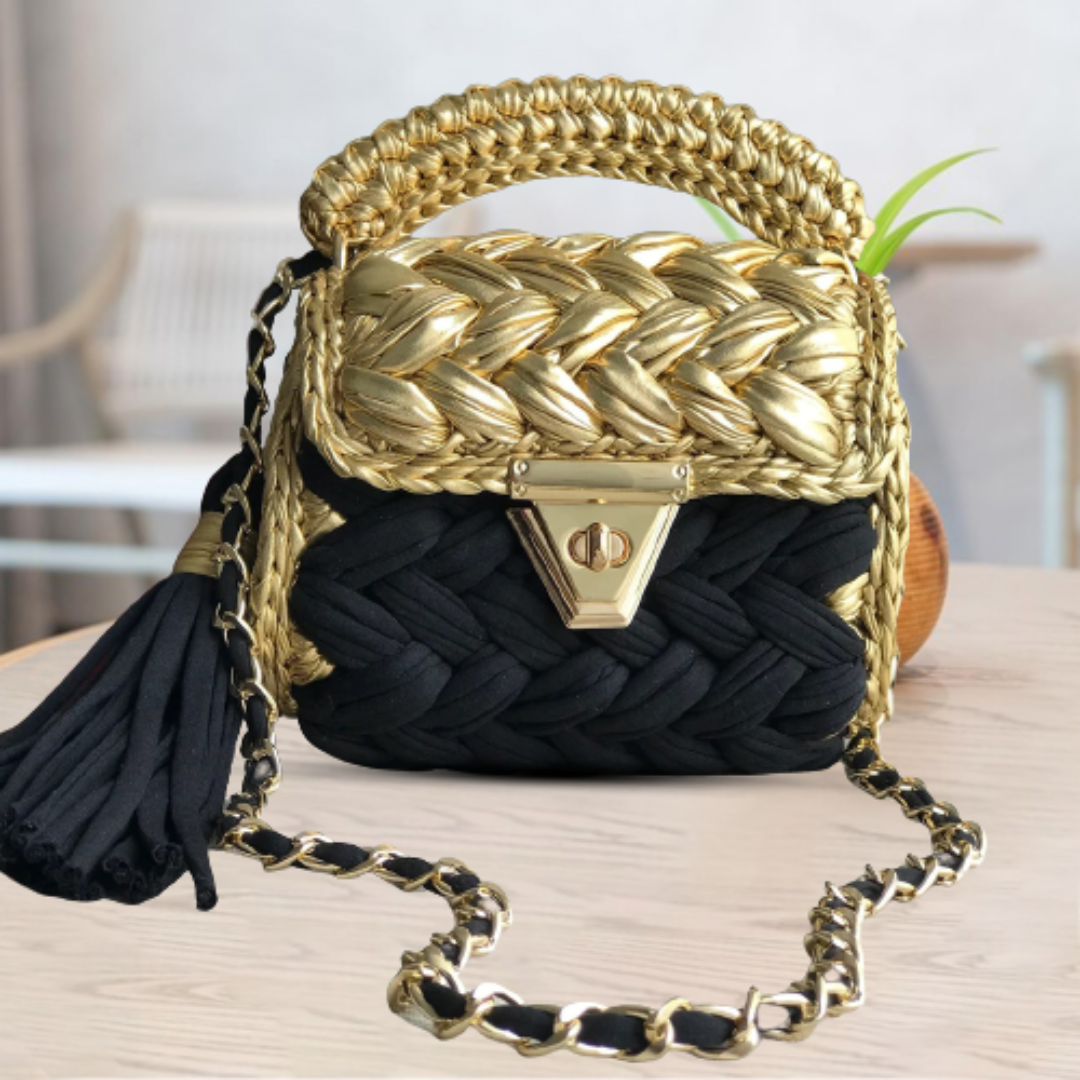 Shiroli Handmade Designer Black n Golden Bag